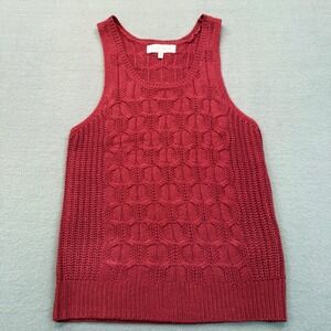 Ally Mae Sweater Vest Women Medium Burgundy Red Cable Knit Sleeveless Scoop Neck